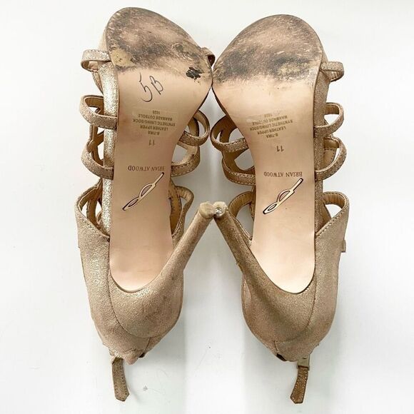 Brian Atwood Tira Metallic Gold Strappy Sandals Size 11 - Picture 6 of 6